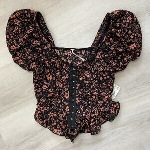 Free People Oh Baby Top Puff Sleeve Crop New with Tag XSmall